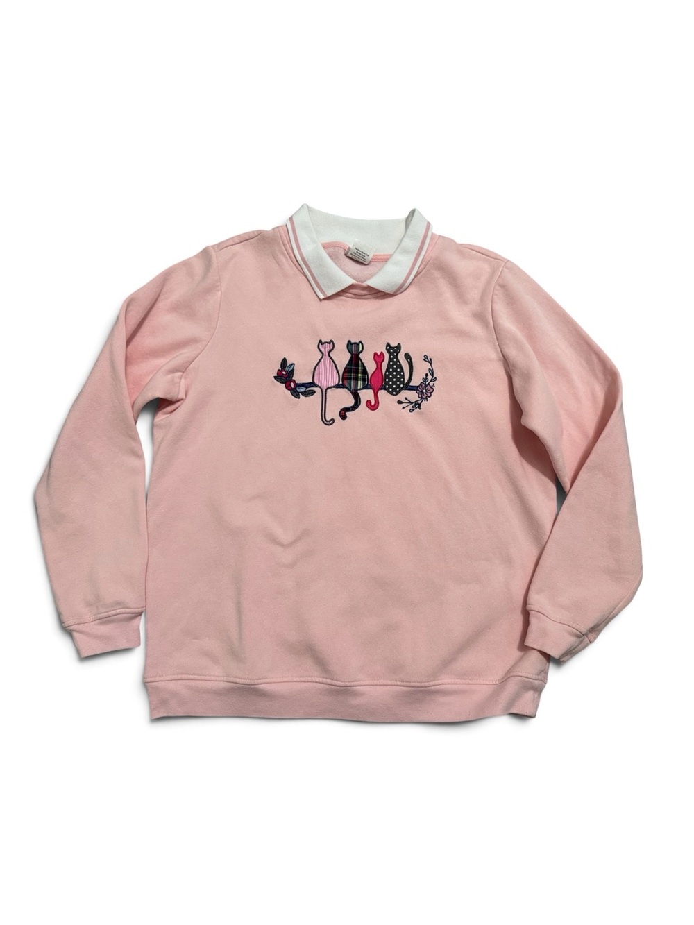 VTG Adrian Delafield Pink Sweatshirt Embroidered Cats